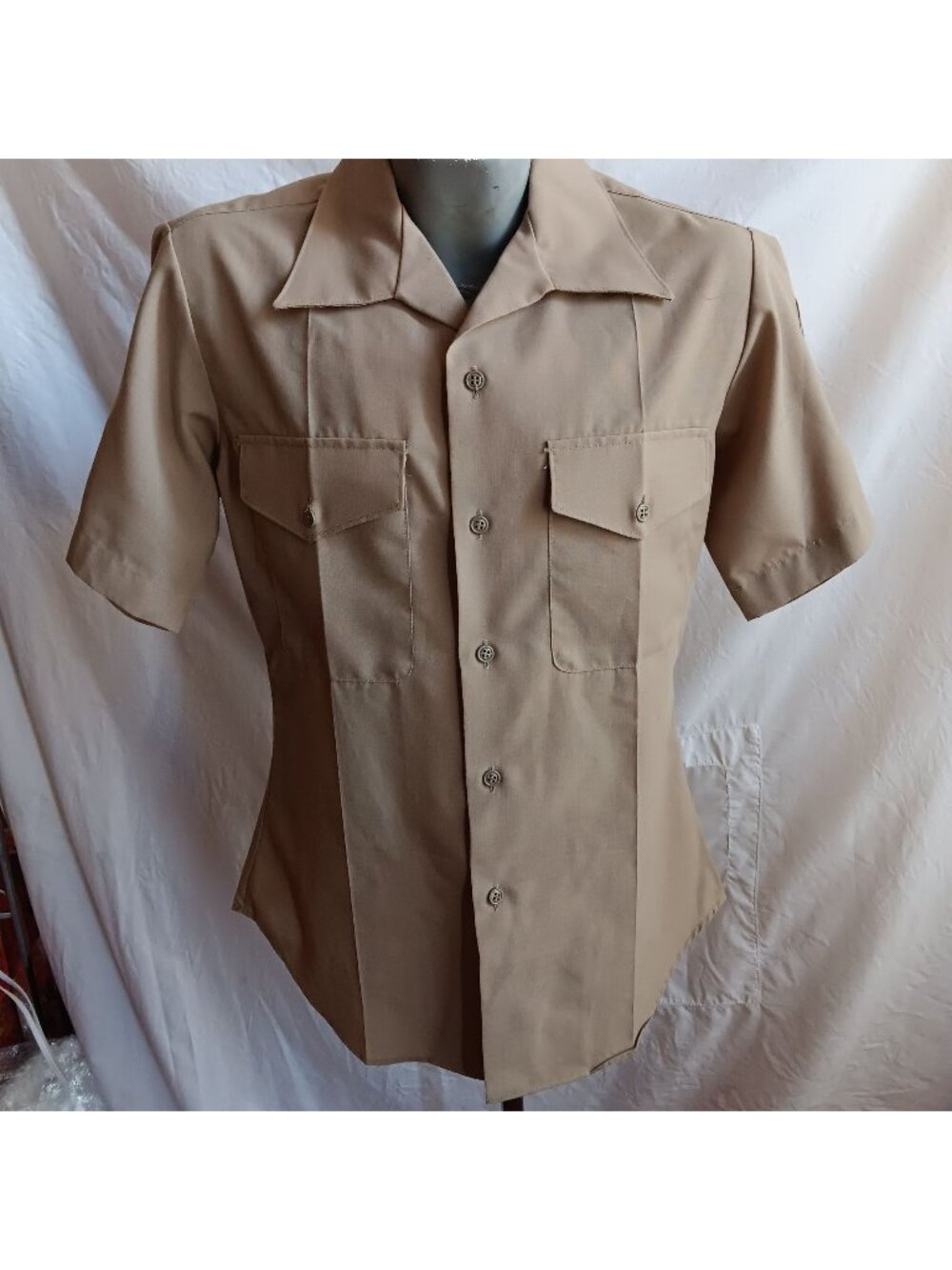 Medium True Vintage MARINES Uniform Army Shirt Khaki 15x33  Stripes 2122 SHADE